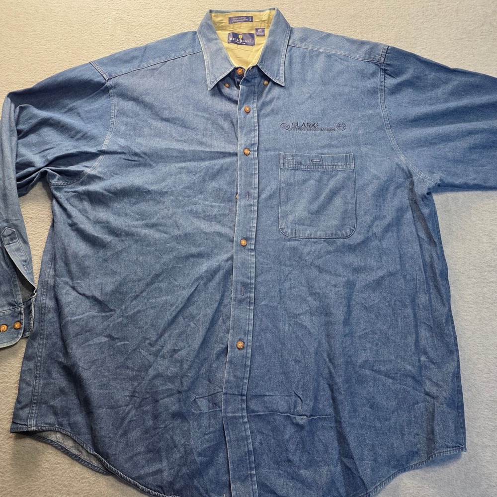 Denim Button Down Shirt Bill Blass Mens XXL Blue Chambray Long Sleeve